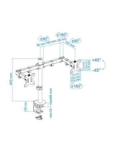 TooQ Soporte de Mesa Giratorio e Inclinable para 2 Pantallas (Monitor / TV Plasma / LCD / LED) 13” – 32”, de Dos Brazos, Negro