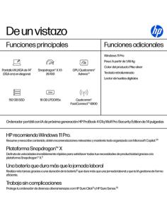 HP ProBook 4 G1q 14 inch Notebook Next Gen AI PC Wolf Pro Security Edition Copilot+ PC Snapdragon X1-26-100 Portátil 35,6 cm (14