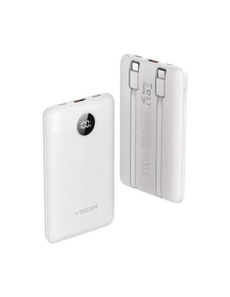 BATERIA POWER BANK VEGER C11 VG-W1170 10000 mAh / CABLES INTEGRADOS USB-C LIGHTNING / BLANCO / VG-W1170-W