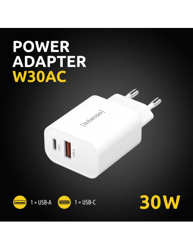 Intenso POWER ADAPTER USB-A USB-C 7803012 Universal Blanco Corriente alterna Carga rápida Interior