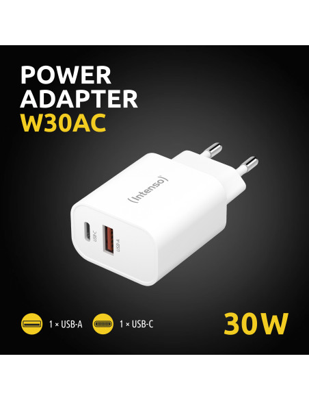 Intenso POWER ADAPTER USB-A USB-C 7803012 Universal Blanco Corriente alterna Carga rápida Interior