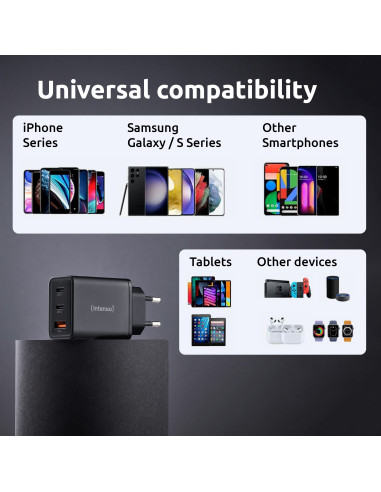 Intenso 7806510 adaptador e inversor de corriente Interior 65 W Negro