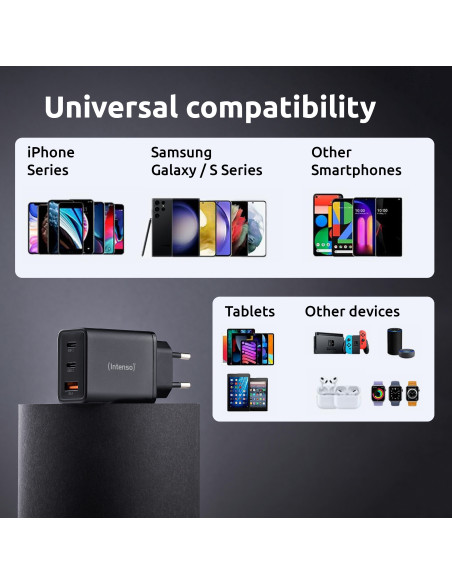 Intenso 7806510 adaptador e inversor de corriente Interior 65 W Negro