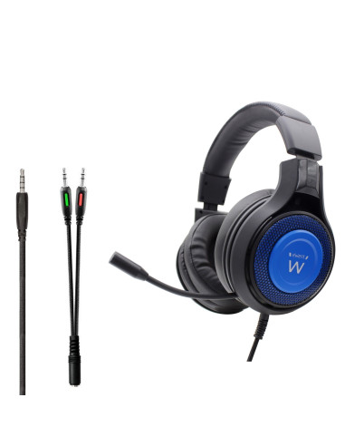 Ewent PL3322 auricular y casco Auriculares Alámbrico Banda para cuello Juego Negro, Azul