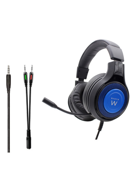 Ewent PL3322 auricular y casco Auriculares Alámbrico Banda para cuello Juego Negro, Azul