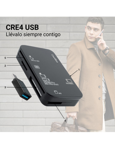 CoolBox LECTOR DE TARJETAS EXTERNO CRE4 + LECTOR DNIE + SIM + ADAPTADOR A USB-C
