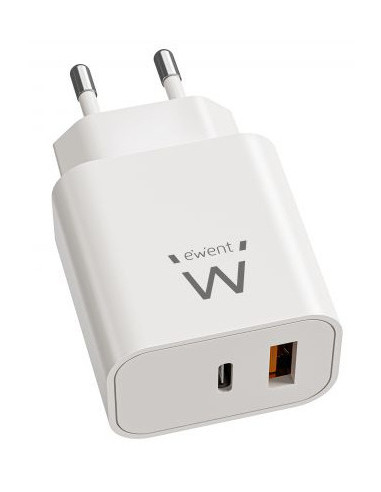 Ewent Cargador Rápido GaN de 20W USB-C PD y USB-A QC, Diseño Compacto