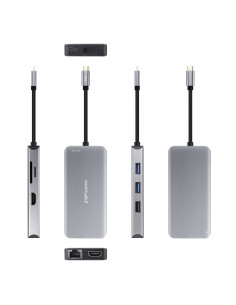 Nanocable HUB USB-C 9 en 1, Conversor USB-C a 3 x USB-A + 2 x HDMI + RJ45 + TF + SD + USB-C PD 100W, Aluminio, 15 cm, Gris 2