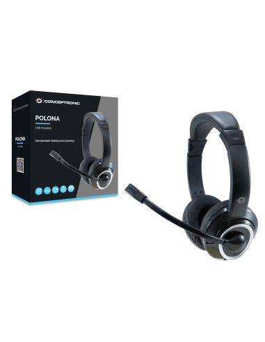 Conceptronic POLONA Auriculares Alámbrico Diadema Llamadas Música USB tipo A Negro