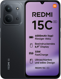 Xiaomi Redmi 15C 17,5 cm (6.9") 5G USB Tipo C 4 GB 128 GB 6000 mAh Negro