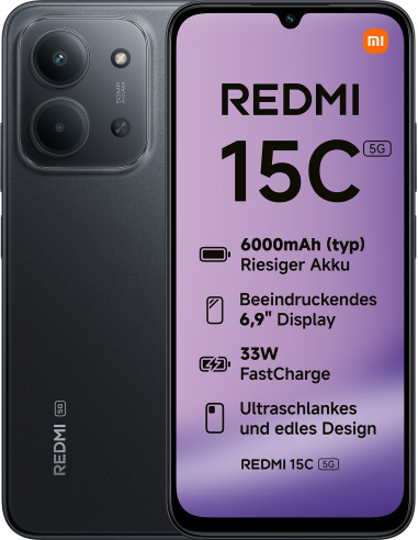Xiaomi Redmi 15C 17,5 cm (6.9") 5G USB Tipo C 4 GB 128 GB 6000 mAh Negro