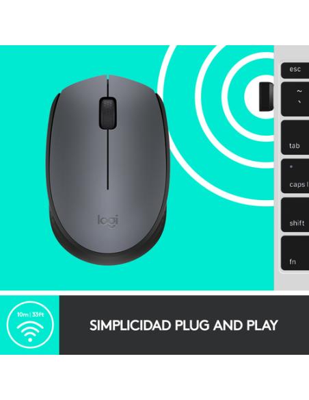 Logitech M170 Grey-K ratón Oficina Ambidextro RF inalámbrico Óptico 1000 DPI