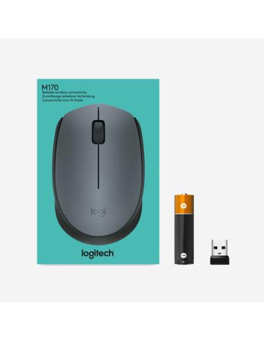 Logitech M170 Grey-K ratón Oficina Ambidextro RF inalámbrico Óptico 1000 DPI