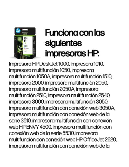 HP Pack de ahorro de 2 cartuchos de tinta original 301 negro/Tri-color