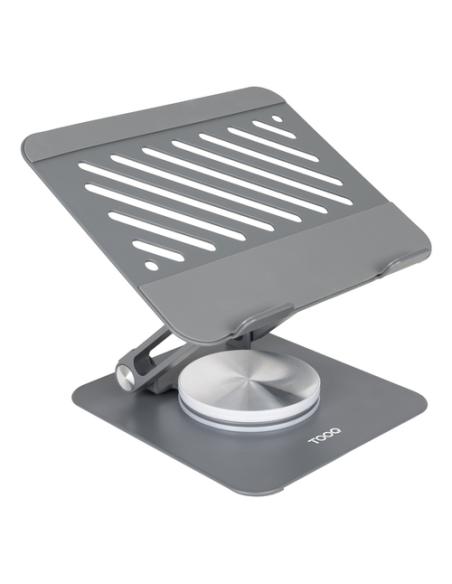 TooQ Soporte Elevador con rotación 360° y ajustable, para dispositivos de hasta 13”, Color Gris Oscuro