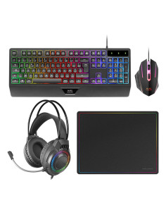 Mars Gaming MCP124PRO, Combo Gaming 4en1, Teclado RGB H-Mech con Reposamuñecas, Ratón RGB 3200DPI y Switches HUANO, Auriculares