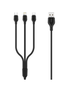 PINBOX Cable Carga Rápida 3 en 1 Micro USB + Tipo C + Lightning a USB Negro NB103