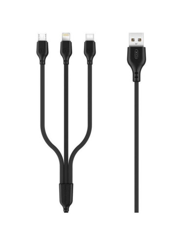 PINBOX Cable Carga Rápida 3 en 1 Micro USB + Tipo C + Lightning a USB Negro NB103