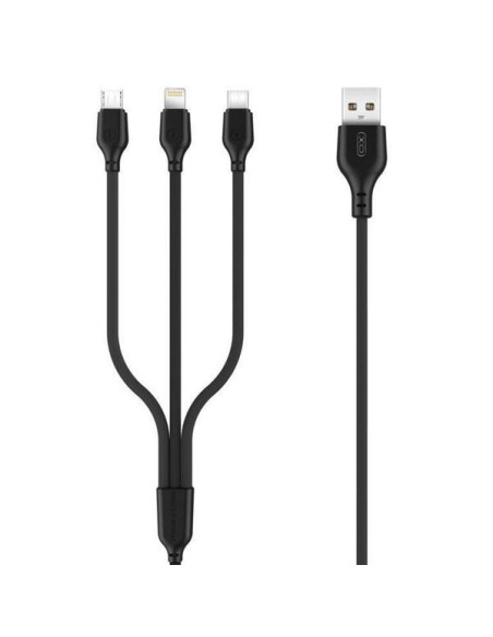 PINBOX Cable Carga Rápida 3 en 1 Micro USB + Tipo C + Lightning a USB Negro NB103