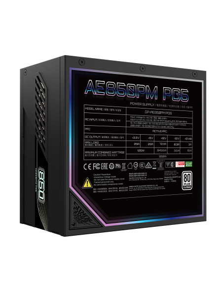 GIGABYTE AORUS ELITE P850W Fuente de Alimentación - PCIe 5.0, 80 PLUS Platinum, Diseño completamente modular, Ventilador de 120