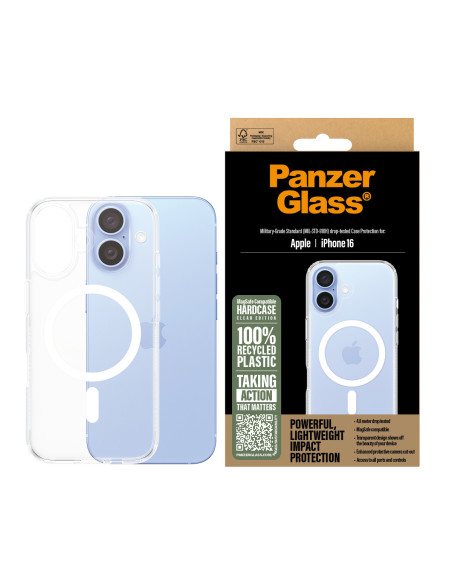 PanzerGlass ® HardCase Transparent w. White MagSafe iPhone 16 funda para teléfono móvil Transparente