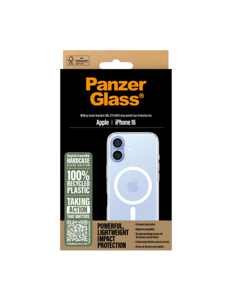 PanzerGlass ® HardCase Transparent w. White MagSafe iPhone 16 funda para teléfono móvil Transparente