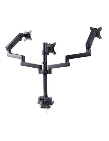 StarTech.com Soporte de Escritorio para 3 Monitores VESA 75x75 100x100 de 27 Pulgadas - Grommet o Abrazadera en C - Ajuste sin