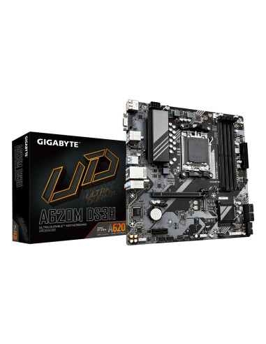 GIGABYTE A620M DS3H Placa base - Soporta CPUs AMD Ryzen 8000, VRM digital de 5+2+2 fases, hasta 7600MHz DDR5 (OC), 1xPCIe 4.0