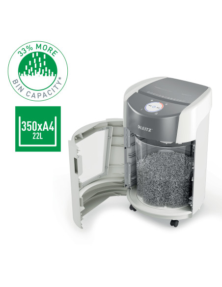 Leitz IQ OptiMax Small Office 350 triturador de papel Microcorte 58 dB 22,3 cm Gris, Blanco