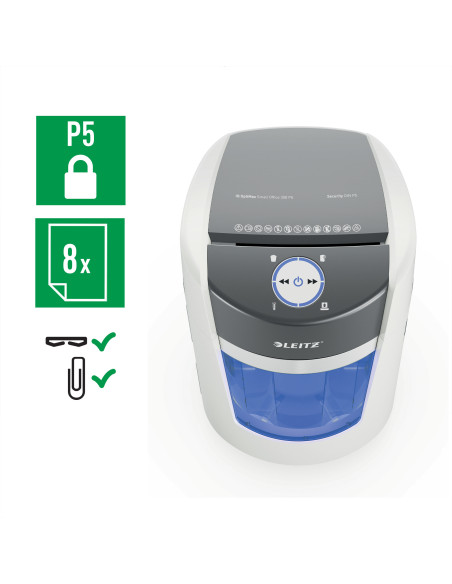Leitz IQ OptiMax Small Office 350 triturador de papel Microcorte 58 dB 22,3 cm Gris, Blanco