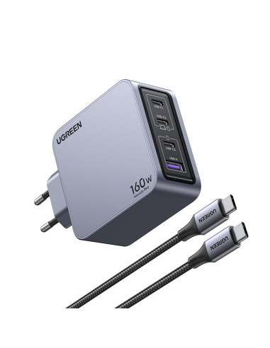 Ugreen Nexode Pro 160W GaN Charger with USB-C Cable Universal Negro, Gris Corriente alterna Carga rápida Interior