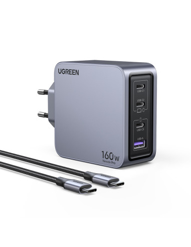 Ugreen Nexode Pro 160W GaN Charger with USB-C Cable Universal Negro, Gris Corriente alterna Carga rápida Interior