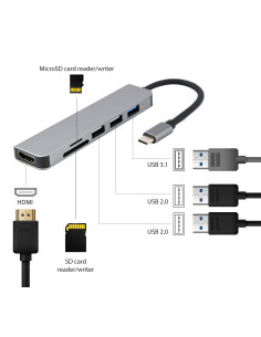 Gembird A-CM-COMBO6-02 base para portátil y replicador de puertos Alámbrico USB 3.2 Gen 1 (3.1 Gen 1) Type-C Gris 2