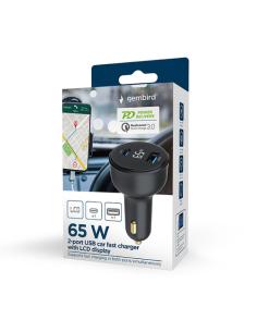Gembird TA-UC-AC2PD65LCD-CAR-01 cargador de dispositivo móvil Universal Negro Encendedor de cigarrillos Carga rápida Auto