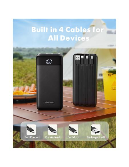 Charmast Veger Bateria Externa 10000 mAh 4 cables 6 salidas 3 entradas