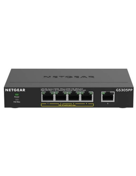 NETGEAR GS305PP No administrado Gigabit Ethernet (10 100 1000) Energía sobre Ethernet (PoE) Negro