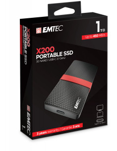 Emtec X200 1 TB USB Tipo C 3.2 Gen 1 (3.1 Gen 1) Negro, Rojo 2