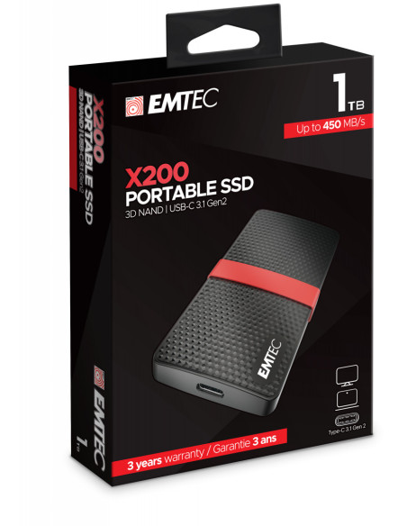 Emtec X200 1 TB USB Tipo C 3.2 Gen 1 (3.1 Gen 1) Negro, Rojo