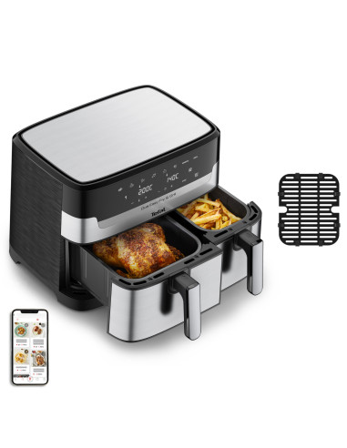 Tefal Dual Easy Fry & Grill EY905D Doble 8,3 L Independiente 2700 W Freidora de aire caliente Acero inoxidable