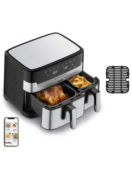 Tefal Dual Easy Fry & Grill EY905D Doble 8,3 L Independiente 2700 W Freidora de aire caliente Acero inoxidable