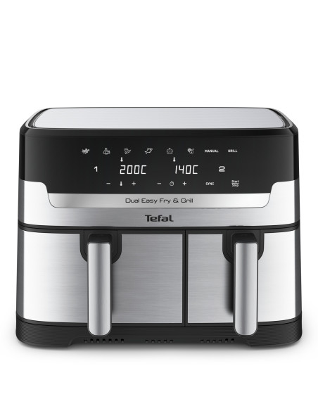 Tefal Dual Easy Fry & Grill EY905D Doble 8,3 L Independiente 2700 W Freidora de aire caliente Acero inoxidable
