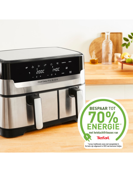 Tefal Dual Easy Fry & Grill EY905D Doble 8,3 L Independiente 2700 W Freidora de aire caliente Acero inoxidable