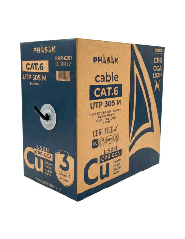 Phasak Bobina de cable de red UTP Cat.6 cobre LSZH CPR Cca 305 m gris – PHR 6201