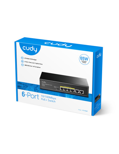 Cudy FS1006P switch Fast Ethernet (10 100) Energía sobre Ethernet (PoE) Negro