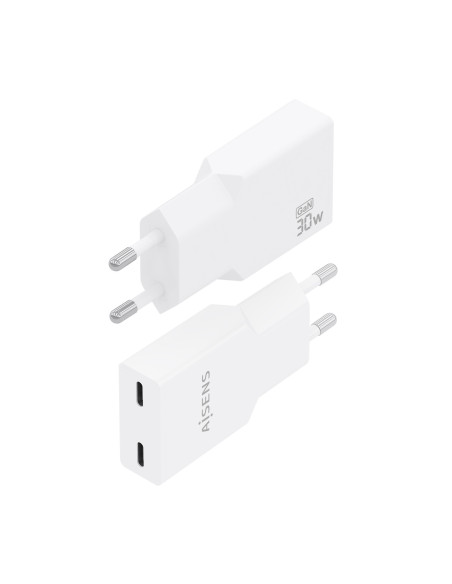 AISENS Cargador Ultra Delgado GaN 30W, 2xUSB-C PD3.0, Blanco