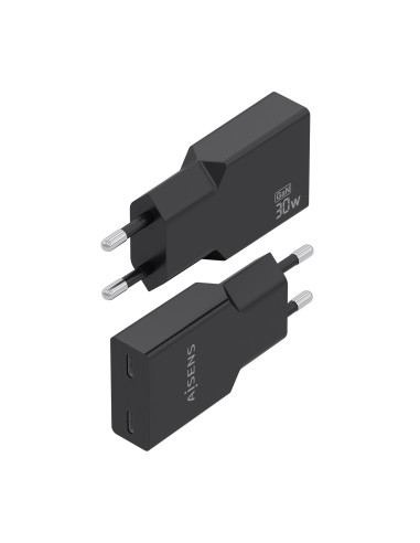 AISENS Cargador Ultra Delgado GaN 30W, 2xUSB-C PD3.0, Negro