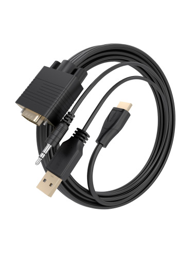 AISENS Cable Conversor SVGA+Audio a HDMI, SVGA M+Jack 3.5 M+USB-A M-HDMI A M, Negro, 1.5m