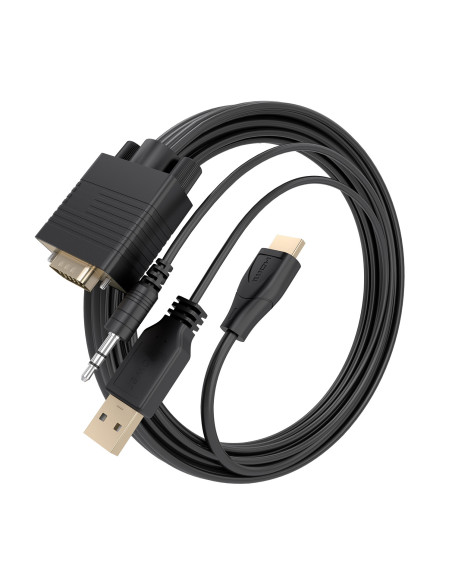 AISENS Cable Conversor SVGA+Audio a HDMI, SVGA M+Jack 3.5 M+USB-A M-HDMI A M, Negro, 1.5m