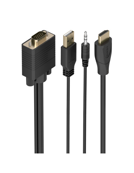 AISENS Cable Conversor HDMI a SVGA+Audio, HDMI A M-SVGA M+Jack 3.5 M+USB-A M, Negro, 1.0m