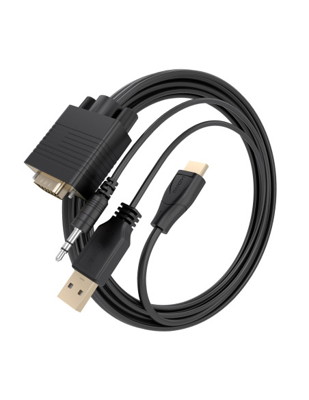 AISENS Cable Conversor HDMI a SVGA+Audio, HDMI A M-SVGA M+Jack 3.5 M+USB-A M, Negro, 1.0m